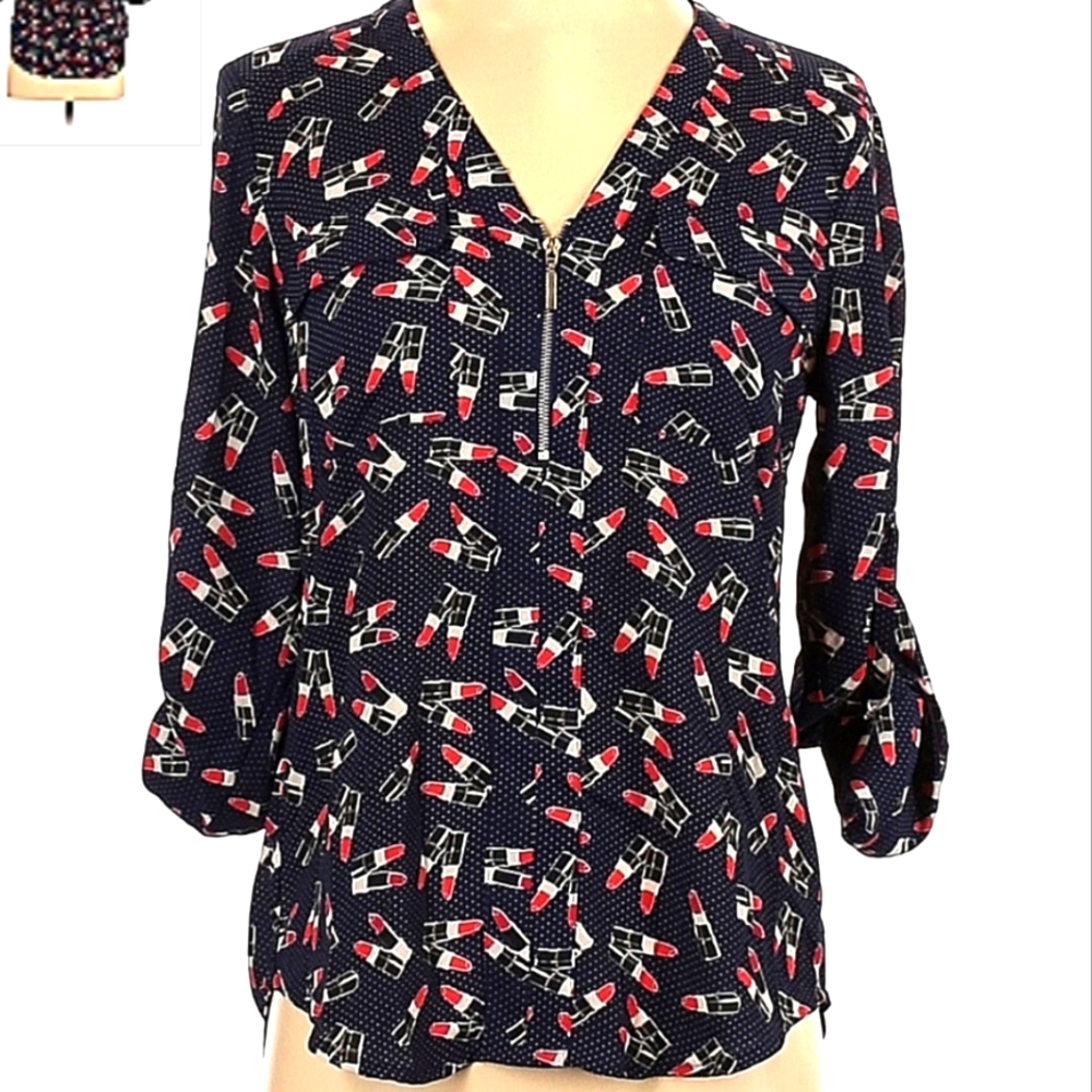 Express xs navy blue portofino blouse zipper closure